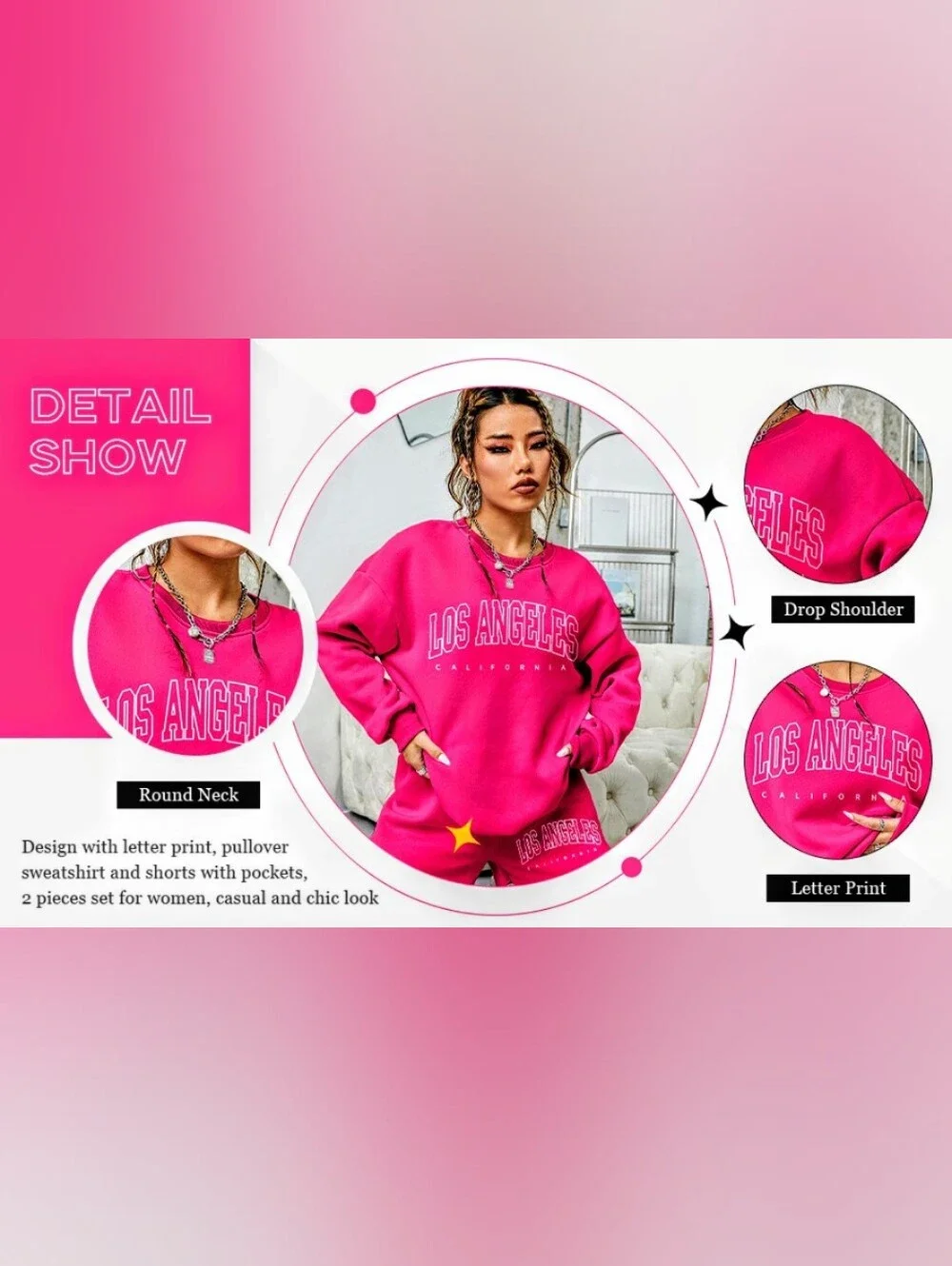 Women's Los Angeles California Hot Pink Sweatshirt & Short Set Size XL